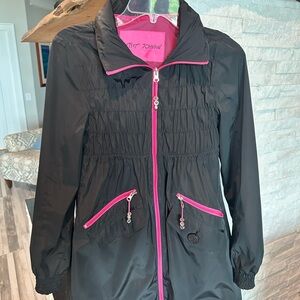 Betsey Johnson Pink and Black Rain Jacket